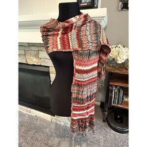 Tolani scarf Multicolor with fringe 100% viscose made in India 10”x72” red Gray